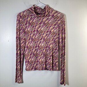 Womens The Limited Mock Neck Silk Top Long Sleeve Geometric‎  L